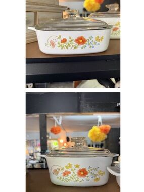 Vintage set of 2 Corning ware Floral White Covered Casserole Dish